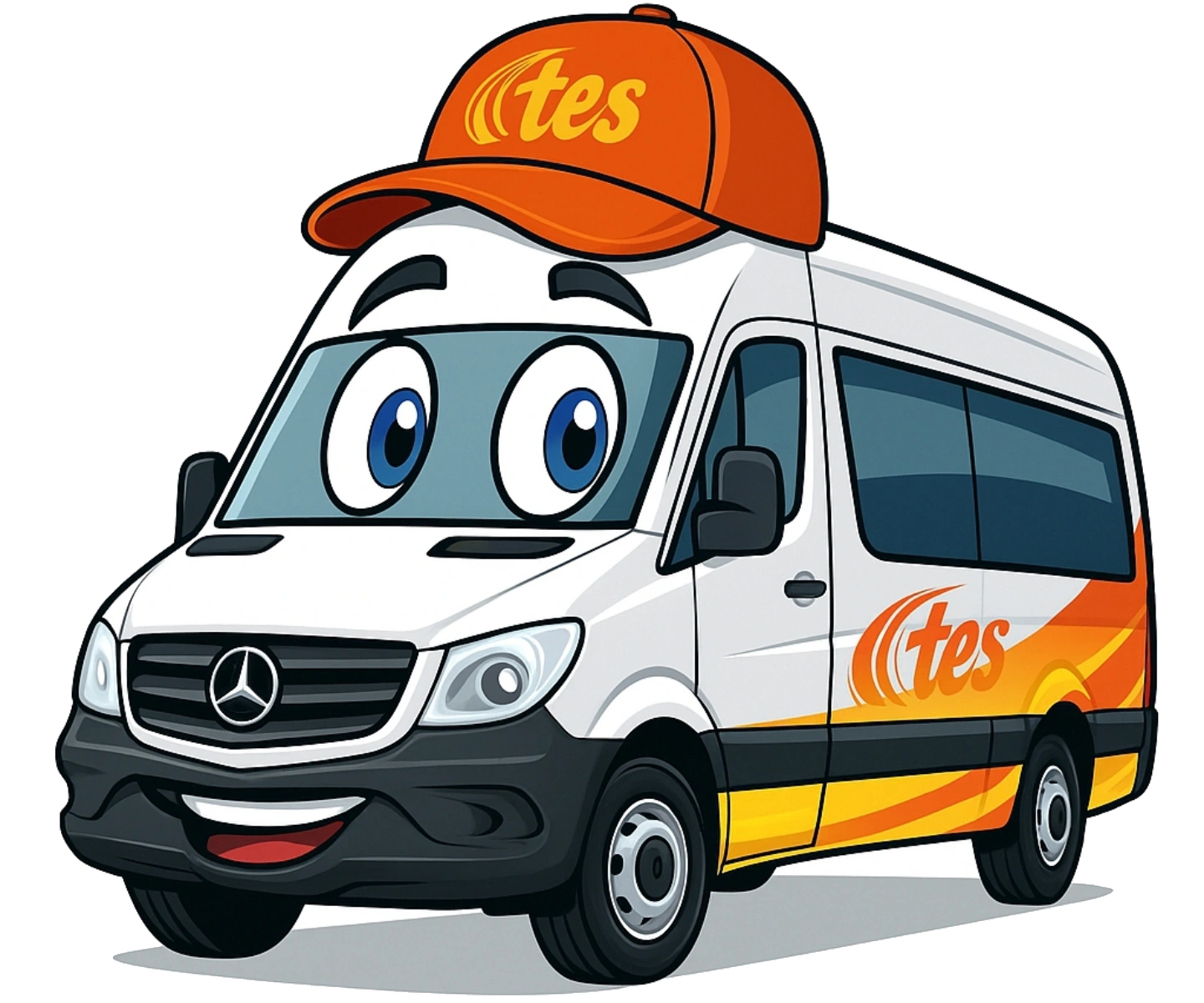 Mascota de Turísticos TES: una Sprinter sonriente con gorra de la marca